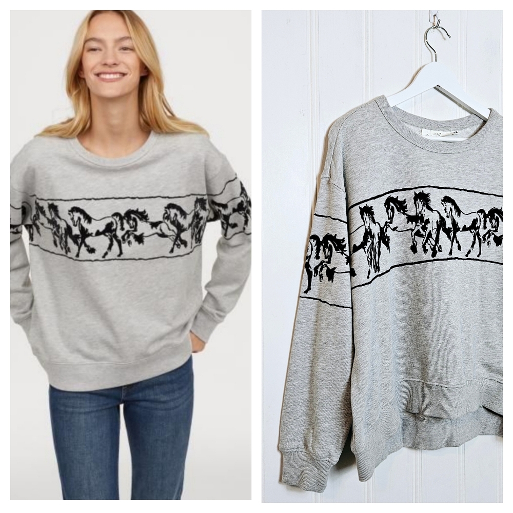 H&M Gray Sweatshirt with Horse Print